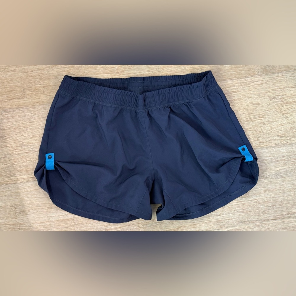 Adidas Women's Navy Athletic Running Shorts with Blue Side-Snap Accents
